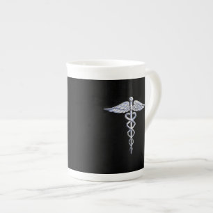 Chrom mag Caduceus-medizinisches Symbol Prozellantasse
