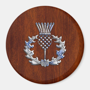 Chrom mag Distel auf hölzerner Mahagoniart Magnet