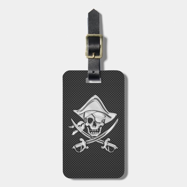 Chrom mag Piraten auf schwarzer Kohlenstoff-Faser Gepäckanhänger (Vorderseite vertikal)