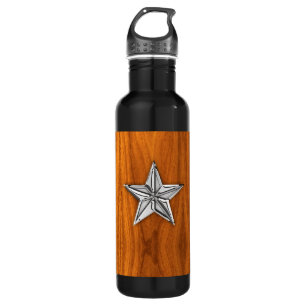 Chrom Nautical Star auf Teak Veneer Edelstahlflasche