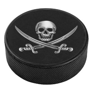Chrom-Piratenflagge Eishockey Puck