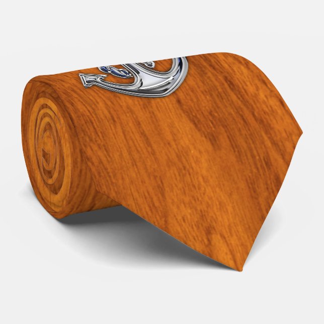 Chrom-Seiltänzer auf nautischer Teak Veneer-Druck Krawatte (Gerollt)