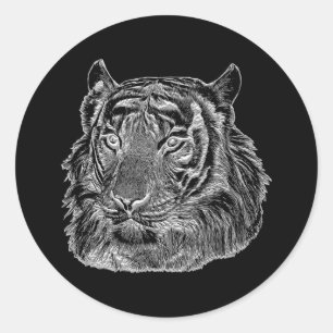 Chrom-silberner Tiger sind der Tierart Dschungel a Runder Aufkleber