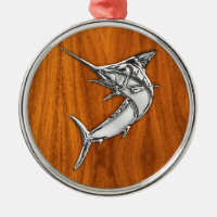Chrom-Speerfisch auf Teakholz-Holz