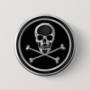 CHROM-TOTENKOPF MIT GEKREUZTER KNOCHEN BUTTON