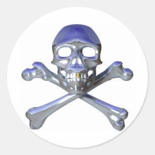 Chrom-Totenkopf mit gekreuzter Knochen Runder Aufkleber