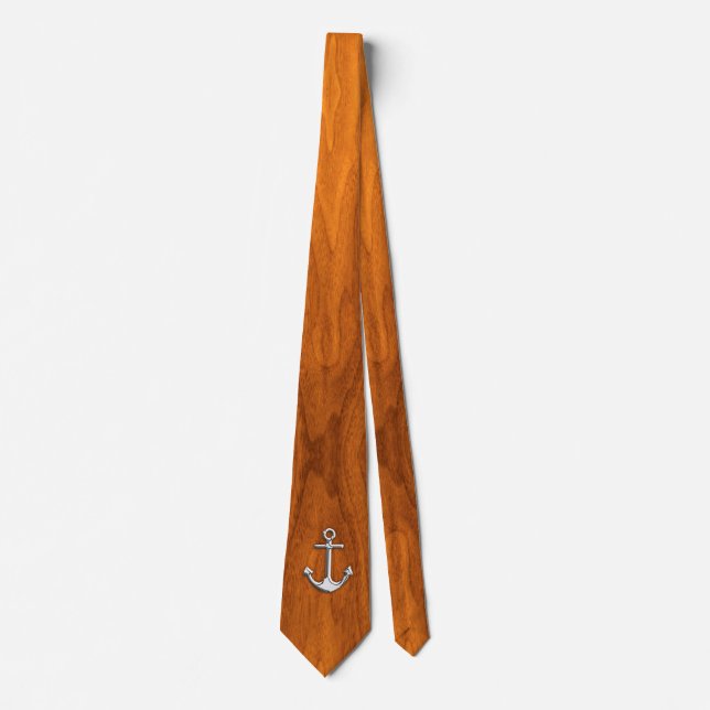 Chrom wie Anchor auf Teak Veneer Stil Druck Krawatte (Vorderseite)