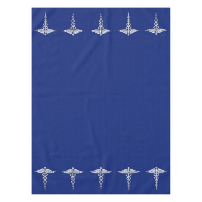 Chrom wie Caduceus Medical Symbol auf Navy Blue Tischdecke (Vorderseite)