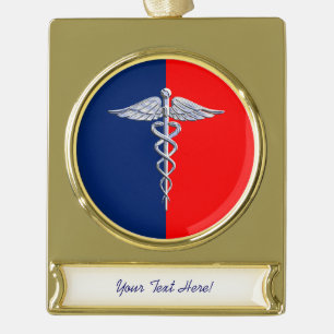 Chrom wie Caduceus Medical Symbol League Decor Banner-Ornament Gold
