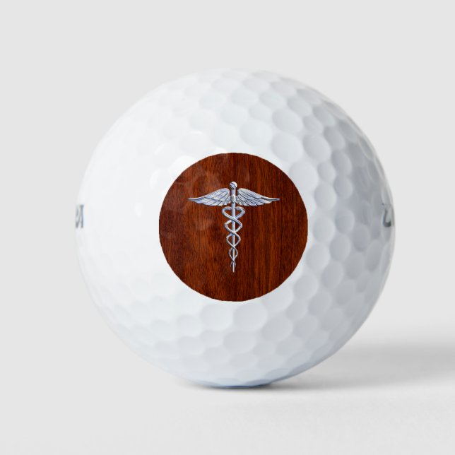 Chrom wie Caduceus Medical Symbol Mahogany Dekor Golfball (Vorderseite)