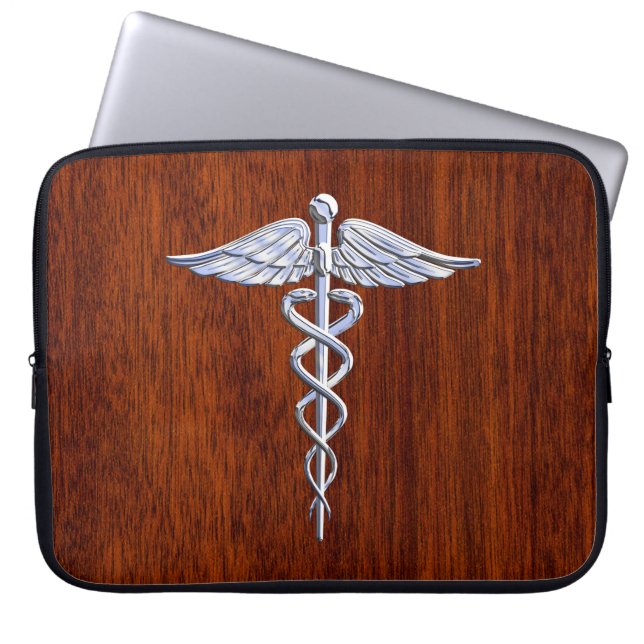 Chrom wie Caduceus Medical Symbol Mahogany Print Laptopschutzhülle (Vorderseite)