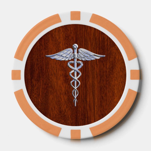 Chrom wie Caduceus Medical Symbol Mahogany Print Pokerchips (Vorderseite)