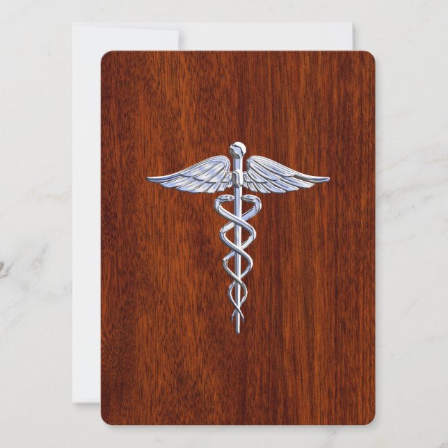 Chrom wie Caduceus Medical Symbol Mahogany Style (Vorderseite)