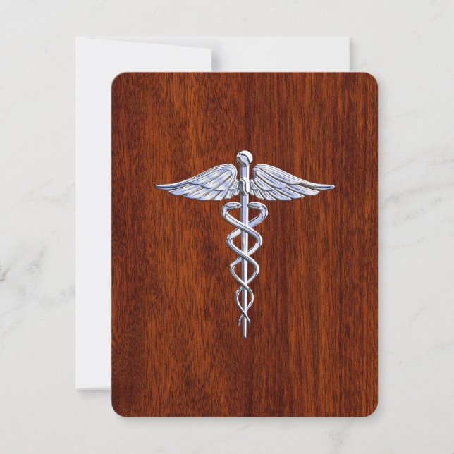 Chrom wie Caduceus Medical Symbol Mahogany Style (Vorderseite)