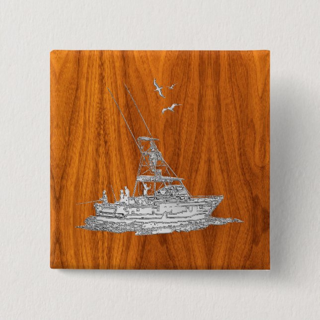 Chrom wie Fischerboot auf Teak-Holz-Dekoration Button (Vorderseite)