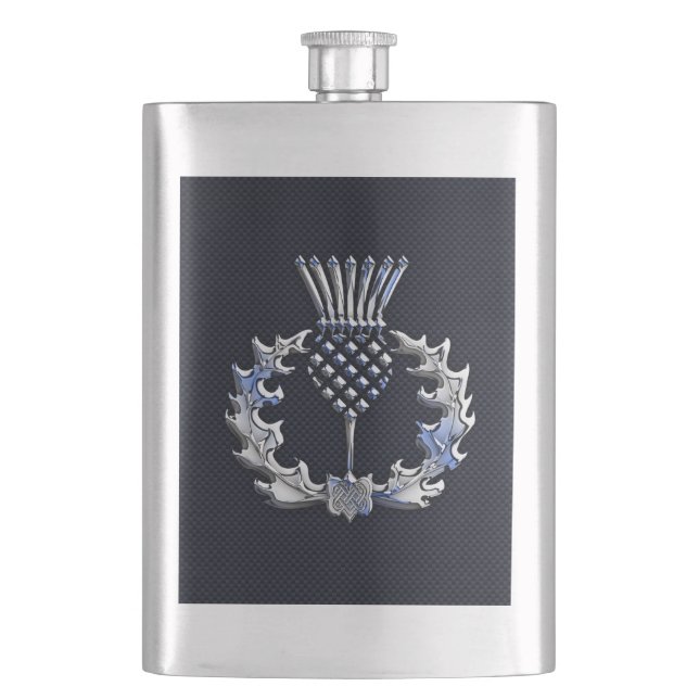 Chrom wie Kohlenstoff-Faser-Druckscottish-Distel Flachmann (Vorderseite)