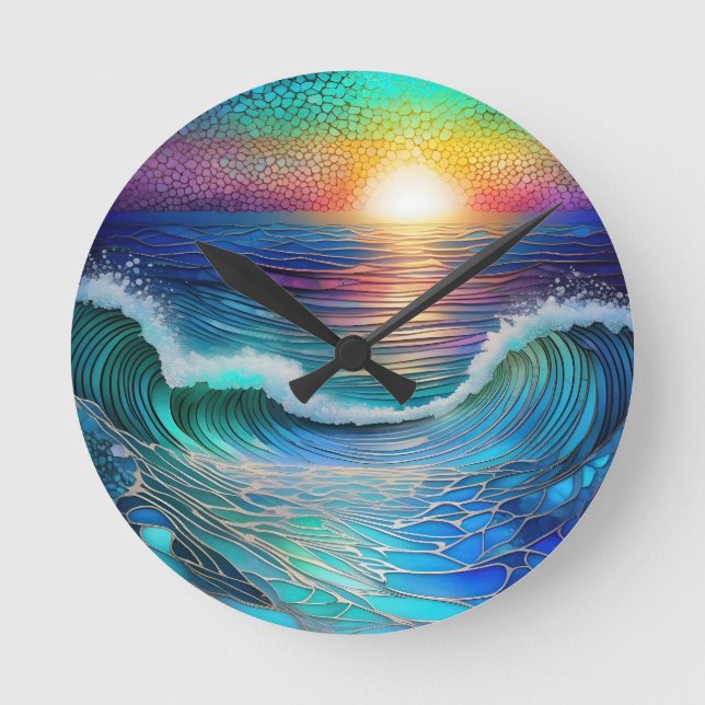 Chroma Sea Seascape Runde Wanduhr (Vorderseite)
