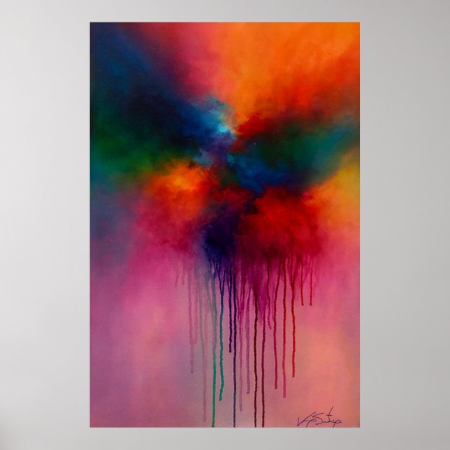 Chromatic Cascade - Abstract Drip Painting Poster (Vorne)