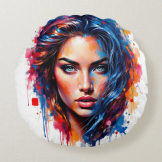 Chromatische Maus - Neon-Splash-Portrait Rundes Kissen