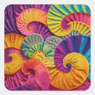 Chromatische Muscheln: Lebendiges Spiralmosaik Quadratischer Aufkleber