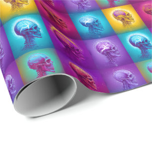Chromatische Totenköpfe - psychedelisches Neonmust Geschenkpapier