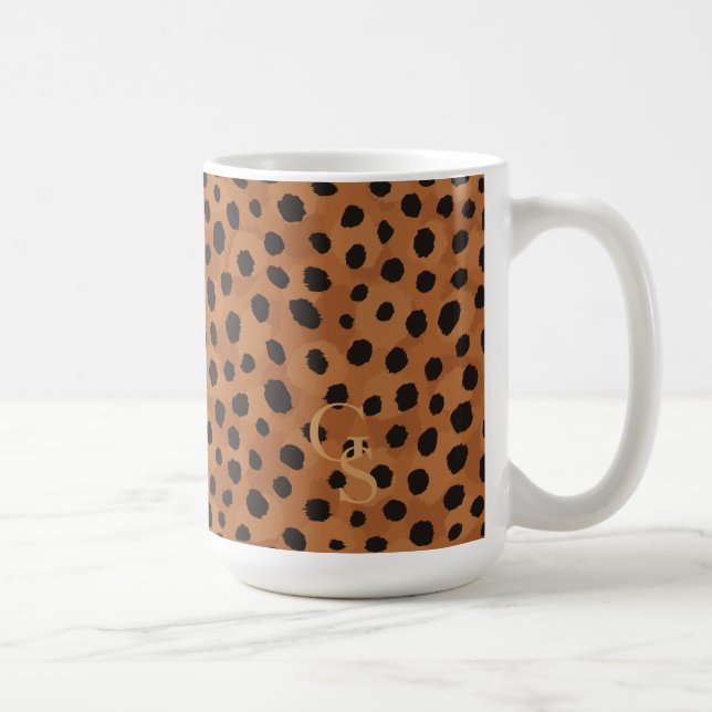 Chrombraune Geparden-Monogramm Tasse (Rechts)