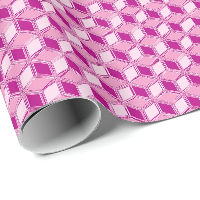 Chrome-3-d-Boxen - fuchsienrosa Geschenkpapier (Rolleneckpunkt)