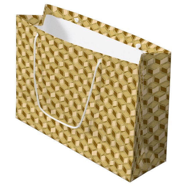 Chrome-3-D-Boxen - goldfarben Große Geschenktüte (Vorderseite Schrägansicht)