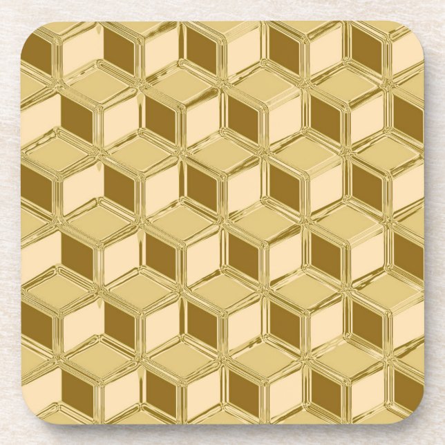 Chrome-3-D-Boxen - goldfarben Untersetzer (Vorderseite)