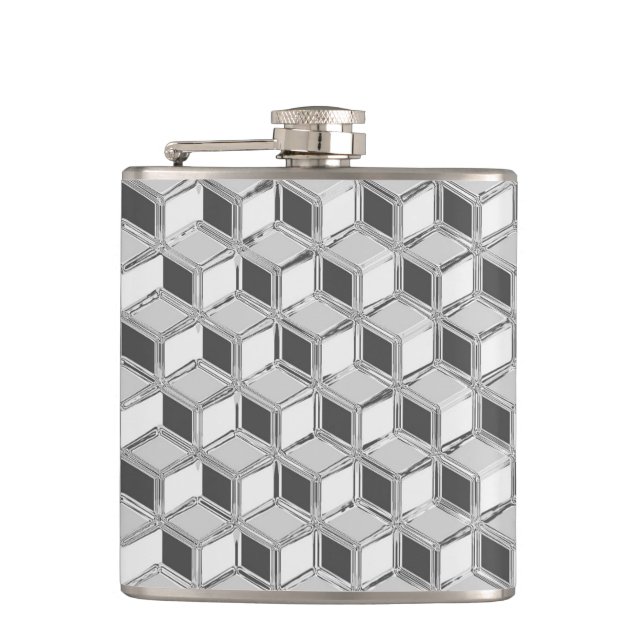 Chrome 3-d Boxen - silber grau Flachmann (Vorderseite)
