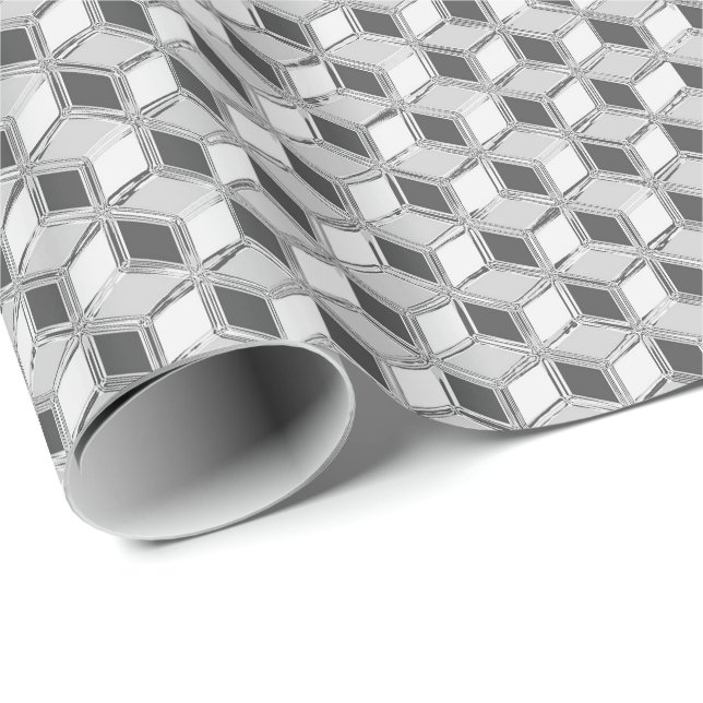 Chrome 3-d Boxen - silber grau Geschenkpapier (Rolleneckpunkt)