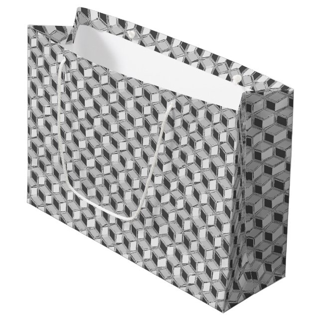 Chrome 3-d Boxen - silber grau Große Geschenktüte (Vorderseite Schrägansicht)