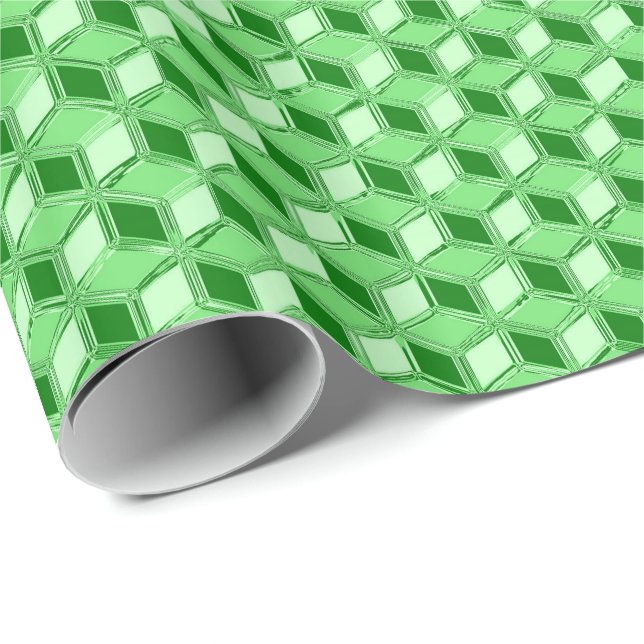 Chrome 3-d Boxen - Smaragdgrün Geschenkpapier (Rolleneckpunkt)