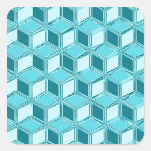 Chrome-3-d-Boxen - Türkis/Aqua Quadratischer Aufkleber