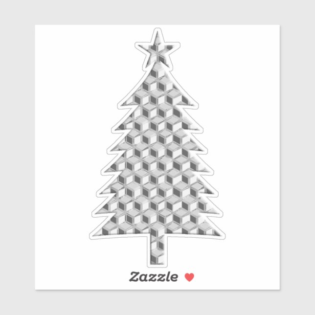 Chrome 3-d Boxen Weihnachtsbaum in Silver Aufkleber (Blatt)