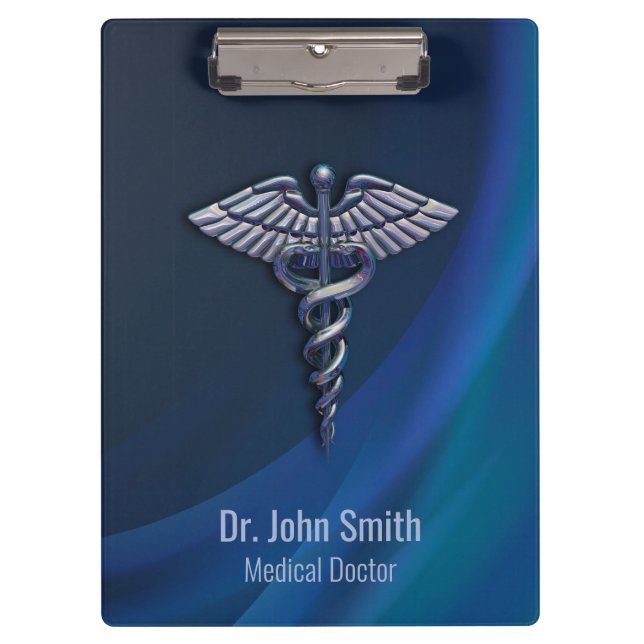 Chrome 3D Dark Holographic Medical Caduceus Klemmbrett (Vorderseite)