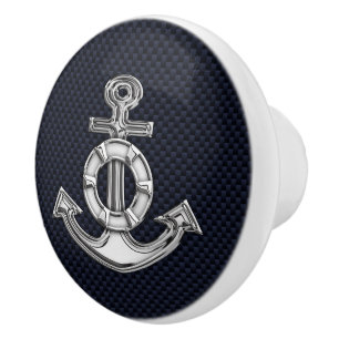 Chrome Anchor auf Nautical Navy Carbon Fibre Print Keramikknauf
