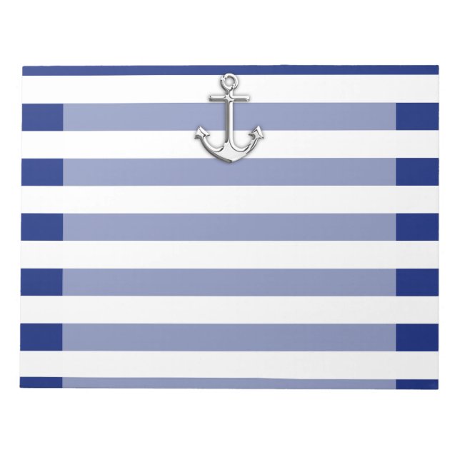 Chrome Anchor auf Navy Stripes Notizblock (Vorderseite)