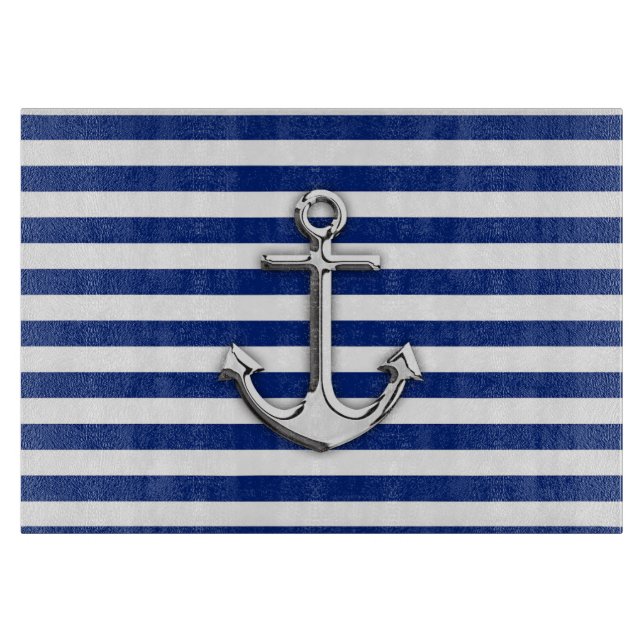 Chrome Anchor auf Navy Stripes Schneidebrett (Vorderseite)