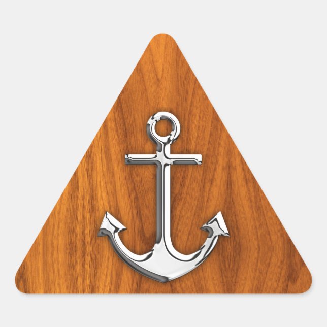 Chrome Anchor on Teak Veneer Style Dreieckiger Aufkleber (Vorderseite)