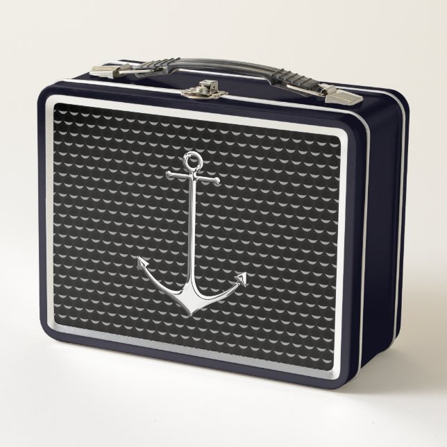 Chrome Anchor on Wave Cups Nautic Lifestyle Metall Brotdose (Vorderseite)