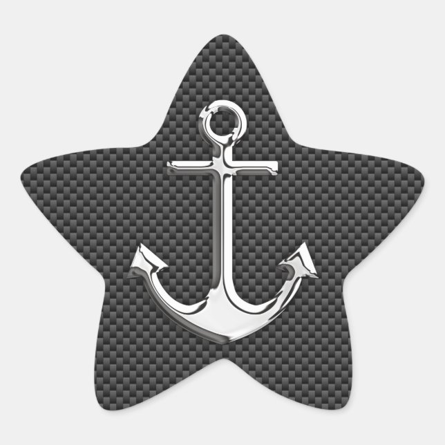 Chrome-Anker auf Kohlenstofffaser Stern-Aufkleber (Vorderseite)
