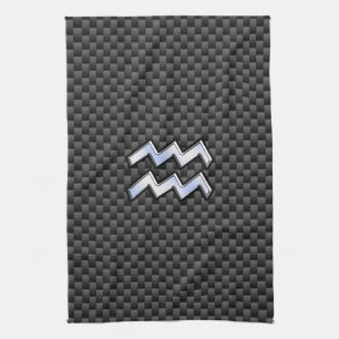 Chrome Aquarius Zodiac Sign Carbon Fibre Stile Geschirrtuch