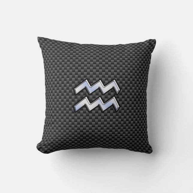 Chrome Aquarius Zodiac Sign Carbon Fibre Stile Kissen (Vorderseite)