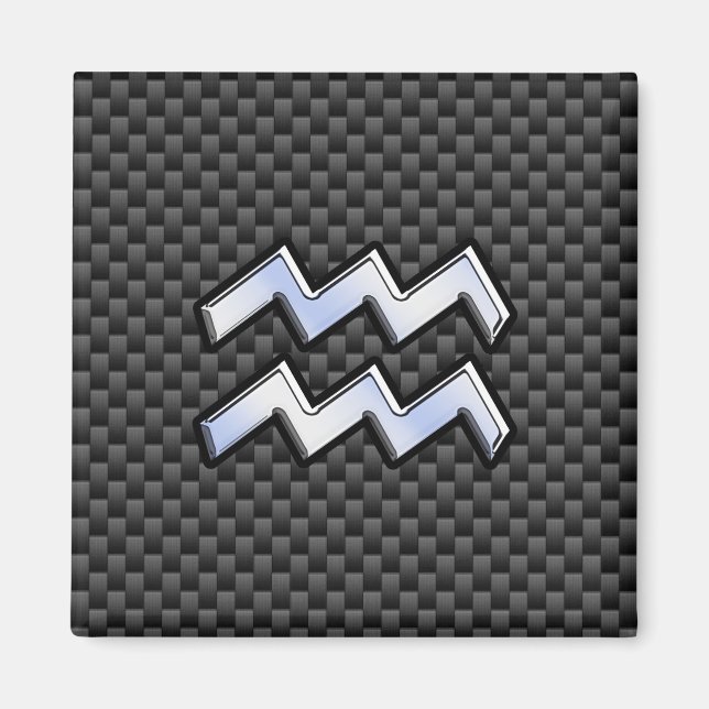 Chrome Aquarius Zodiac Sign Carbon Fibre Stile Magnet (Vorne)