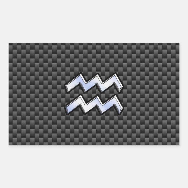 Chrome Aquarius Zodiac Sign Carbon Fibre Stile Rechteckiger Aufkleber (Vorderseite)