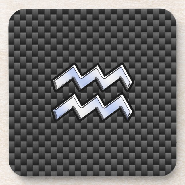 Chrome Aquarius Zodiac Sign Carbon Fibre Stile Untersetzer (Vorderseite)
