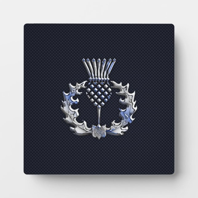 Chrome auf Carbon Fibre Print Scottish Thistle Fotoplatte (Vorderseite)