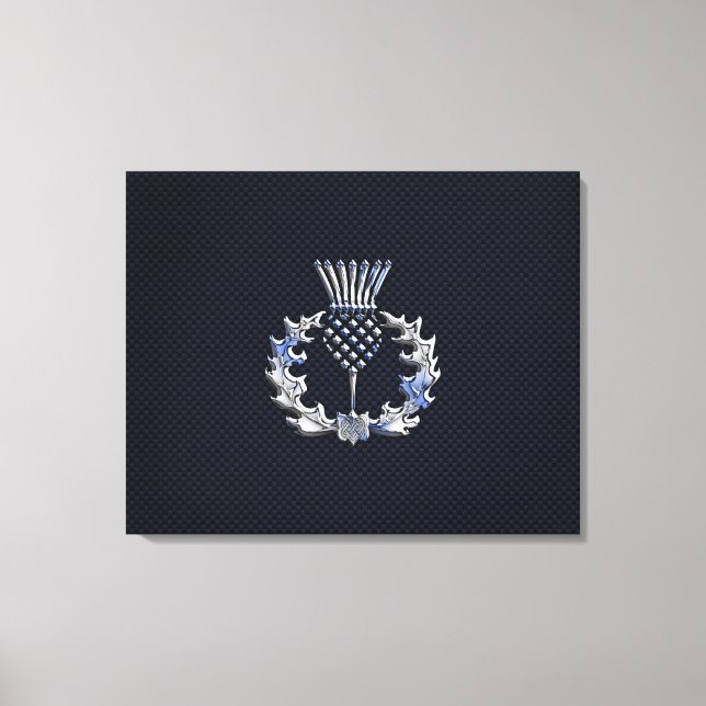 Chrome auf Carbon Fibre Print Scottish Thistle Leinwanddruck (Vorderseite)