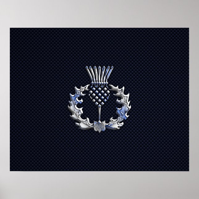 Chrome auf Carbon Fibre Print Scottish Thistle Poster (Vorne)